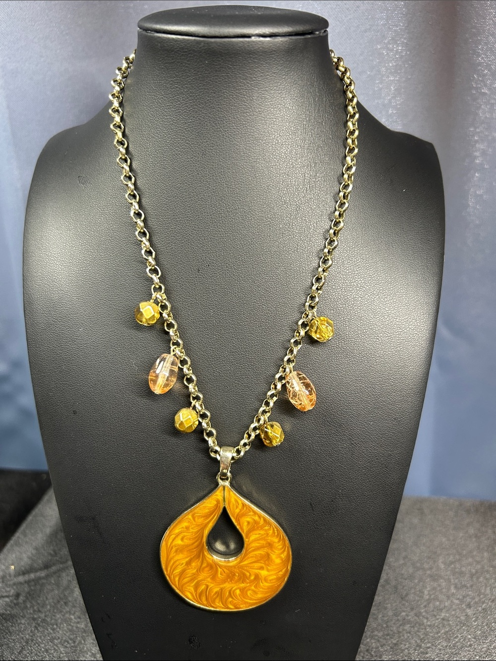 Kenneth Cole Swirl Enamel Teardrop Pendant Gold Tone Necklace